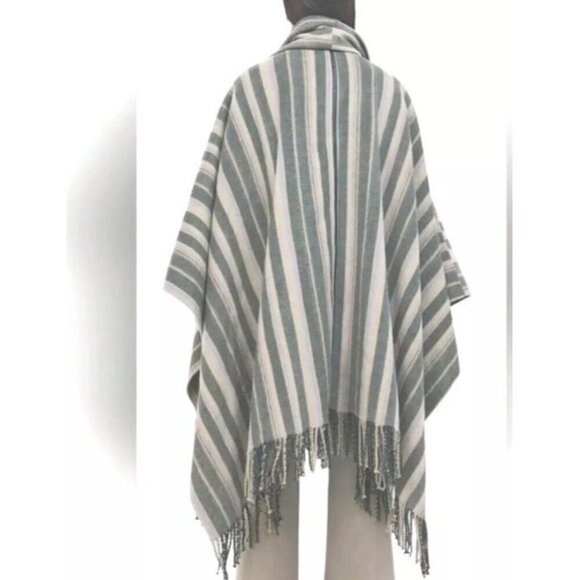 Jonathan Simkhai Sz S Poncho Cypress Green Stripe Scarf Coat Cape Luxury Western - Picture 7 of 7